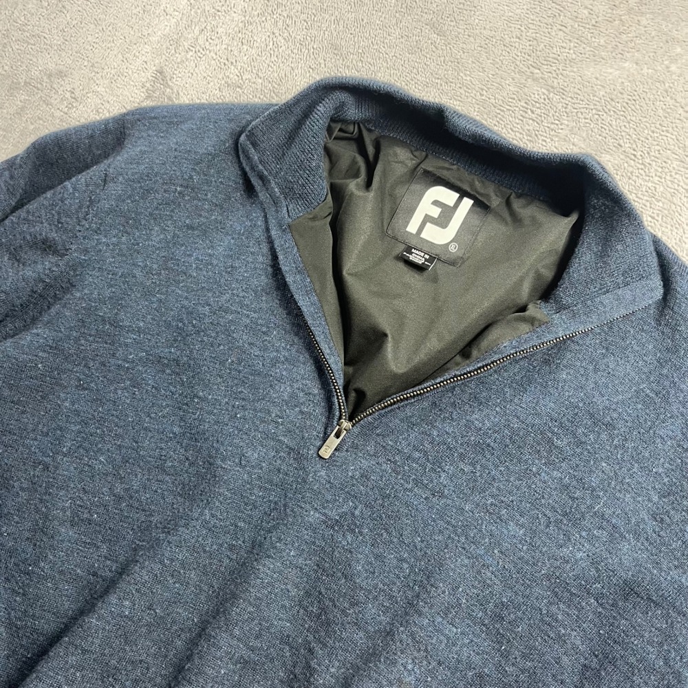 FootJoy Mens XL Blue 100% Wool Lined Quarter Zip Golf Pullover Sweater Grassland